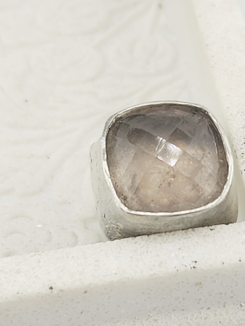 ROSE QUARTZ SIGNET  HANDMADE RING IN STERLING SILVER SIZE 4.5